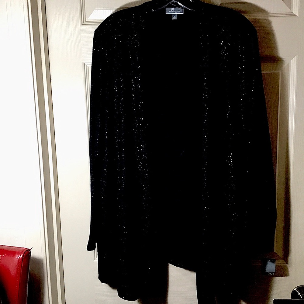Cardigan sweater no closures Black with gold threads throughout
